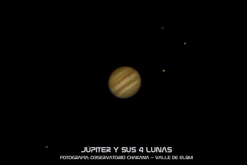 Júpiter y sus 4 lunas capturados con telescopio en Observatorio Chakana